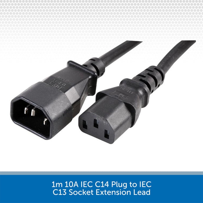 1m 10A IEC C14 Plug to IEC C13 Socket Extension Lead