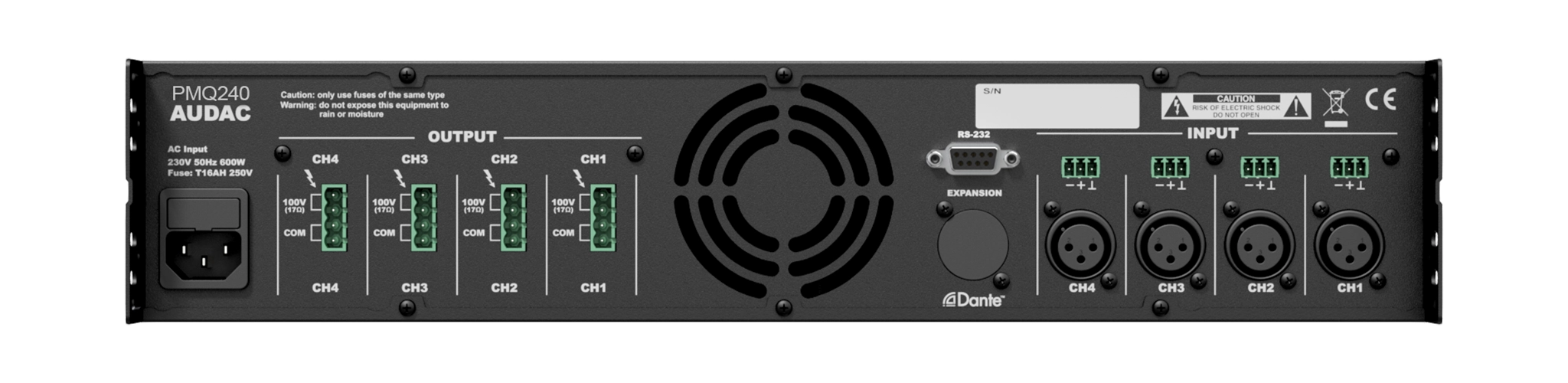 AUDAC PMQ240 - WaveDynamics™ 4 x 240W Quad-Channel Power Amplifier 70V/100V/8Ω