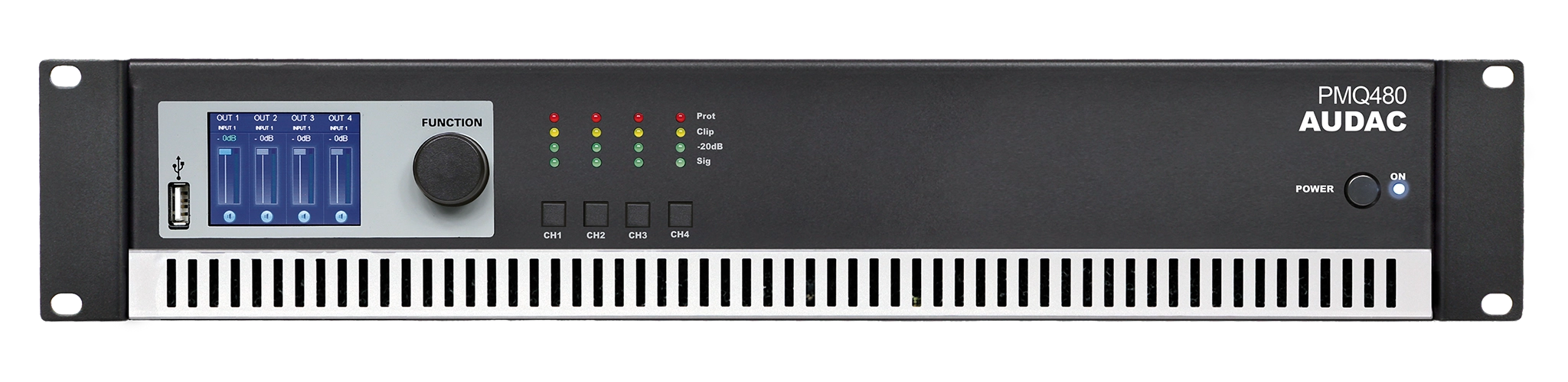 AUDAC PMQ480 - WaveDynamics™ 4 x 480W Quad-Channel Power Amplifier 70V/100V/8Ω