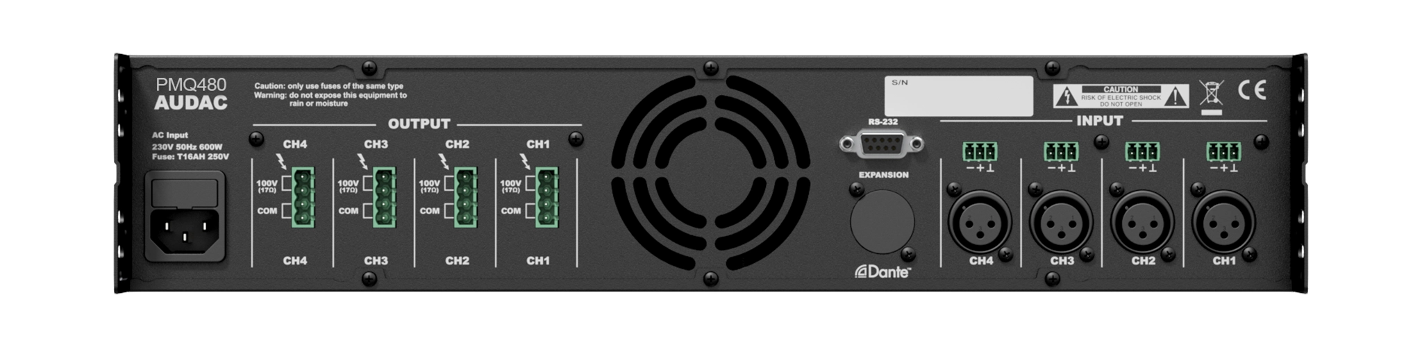 AUDAC PMQ480 - WaveDynamics™ 4 x 480W Quad-Channel Power Amplifier 70V/100V/8Ω