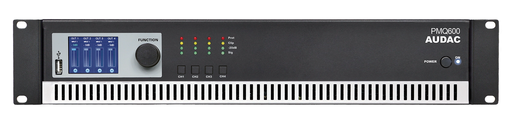 AUDAC PMQ600 - WaveDynamics™ 4 x 600W Quad-Channel Power Amplifier 70V/100V/8Ω