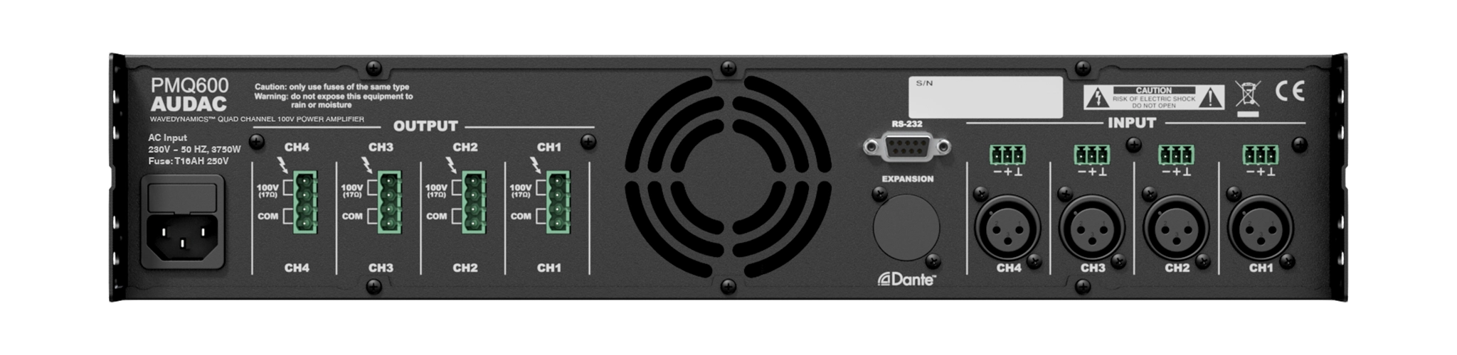 AUDAC PMQ600 - WaveDynamics™ 4 x 600W Quad-Channel Power Amplifier 70V/100V/8Ω