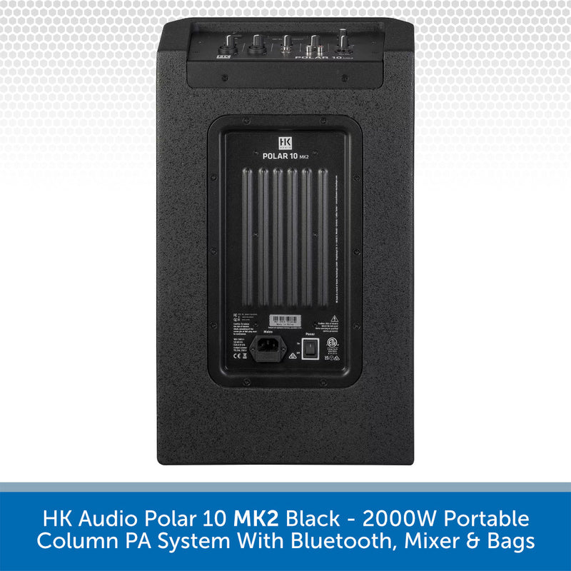 HK Audio Polar 10 MK2 Black - 2000W Portable Column PA System With Bluetooth, Mixer & Bags