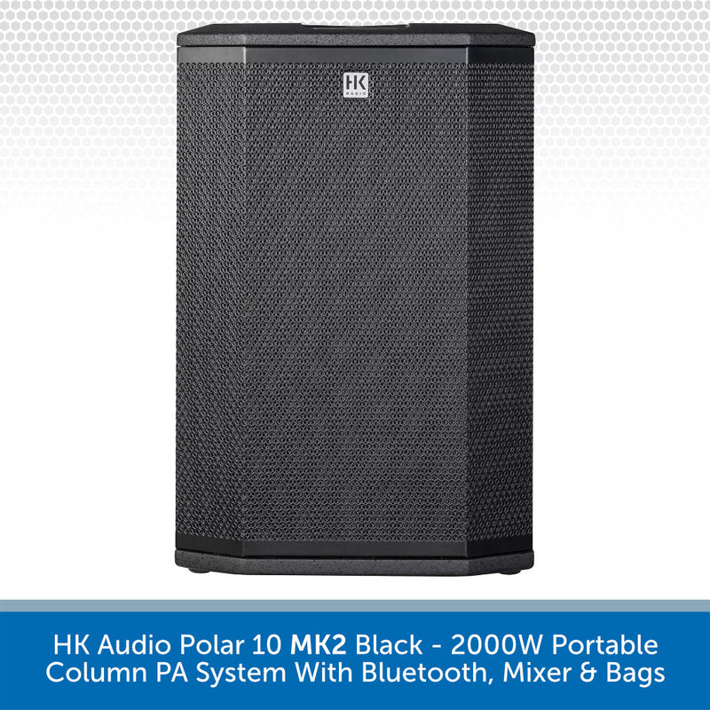 HK Audio Polar 10 MK2 Black - 2000W Portable Column PA System With Bluetooth, Mixer & Bags