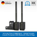 HK Audio Polar 12 MK2 Black portable column PA system with Bluetooth, mixer, and bags on a white background.