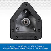 Black audio component with text about HK Audio Polar 12 MK2 portable PA system