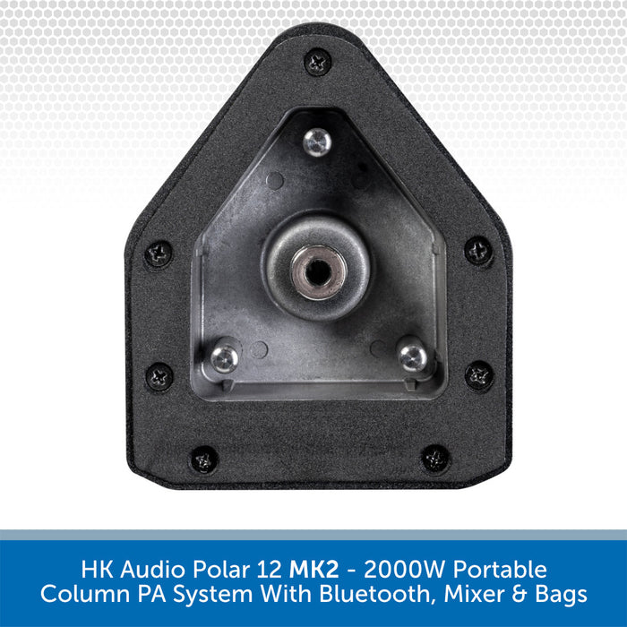 Black audio component with text about HK Audio Polar 12 MK2 portable PA system