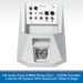 HK Audio Polar 8 MK2 White portable column PA system with a white mixer panel and 16-pin connector, shown against a light gray patterned background with a blue text banner at the bottom.