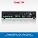 A black Fonestar PROX-240Z 4-Zone 240W Mixer Amplifier with Bluetooth, FM & USB, shown from the rear against a white background with a reflection below. The brand name 'FONESTAR' is displayed at the top, and a blue banner at the bottom contains product specifications.