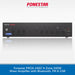 A black rectangular audio amplifier labeled Fonestar, shown against a light gray background with a blue banner at the bottom. The device has multiple front knobs, a Bluetooth logo, and text indicating Bluetooth, FM, and USB support.