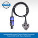 A black AudioKraft Konnect Custom Series 13A PowerCON cable with a blue and black connector on one end and a UK three-pin mains plug on the other, shown on a white background with a blue banner at the bottom.