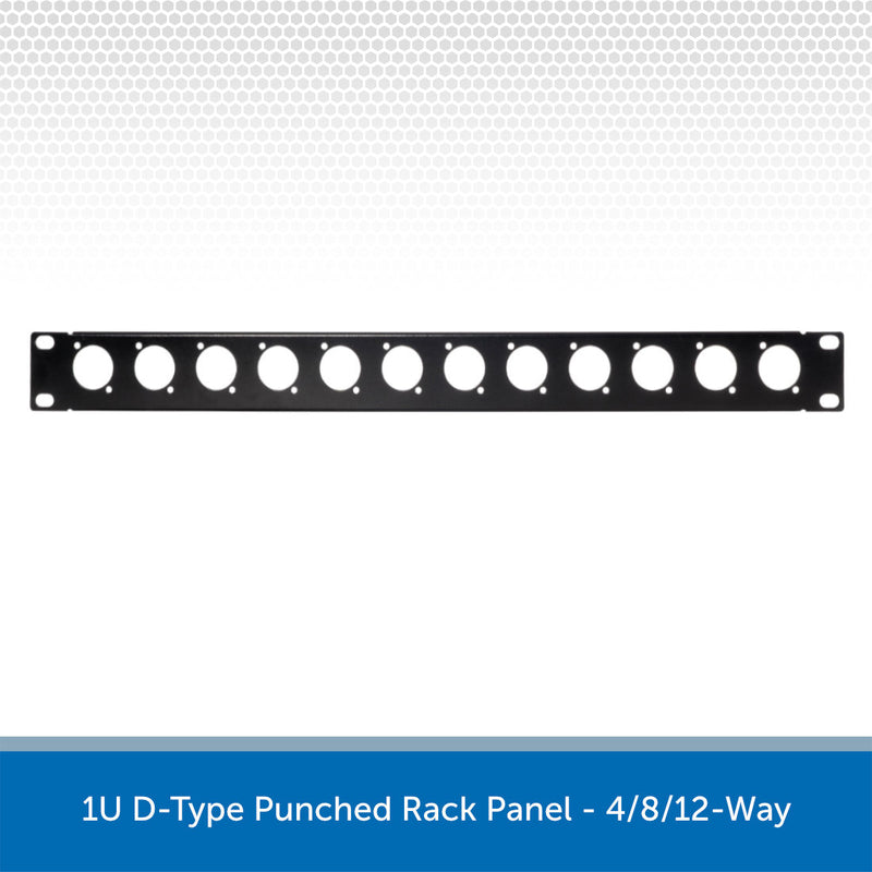 1U 19" D-Type Punched Rack Panel - 4, 8, 12-Way