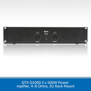 QTX Q1000 2 x 500W Power Amplifier, 4-8 Ohms, 2U Rack Mount