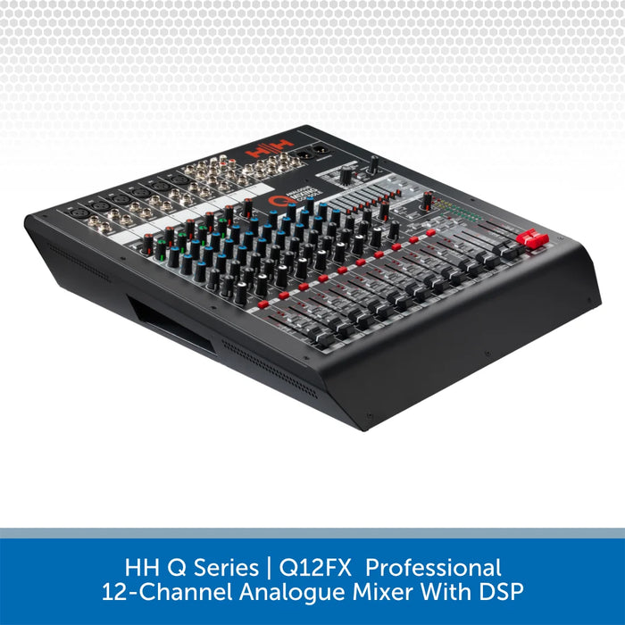 Professional 12-channel analogue mixer with DSP on a white background