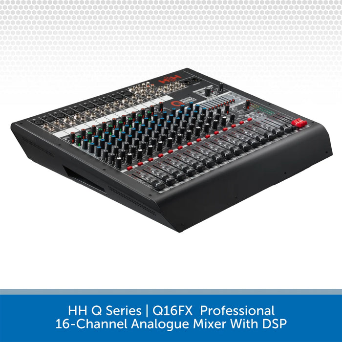 Professional 16-channel analogue mixer with DSP on a white background