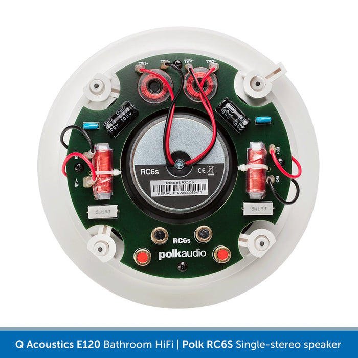 Q Acoustics E120 Bathroom Installed HiFi System, Bluetooth & DAB Radio, Q Polk RC6S single stereo speaker