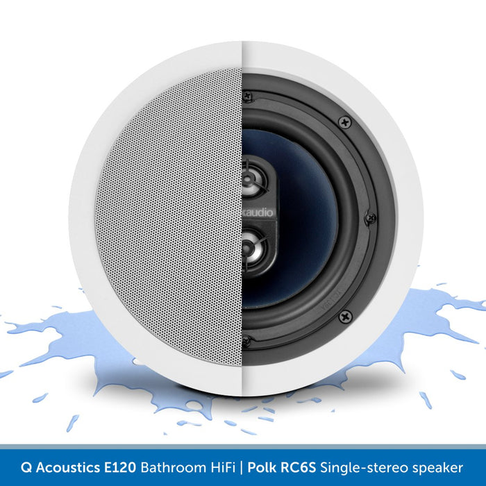 Q Acoustics E120 Bathroom Installed HiFi System, Bluetooth & DAB Radio, Q Polk RC6S single stereo speaker