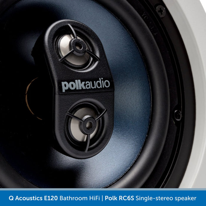Q Acoustics E120 Bathroom Installed HiFi System, Bluetooth & DAB Radio, Q Polk RC6S single stereo speaker