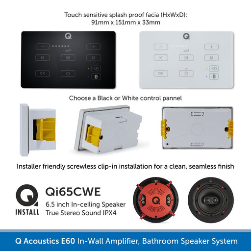 Q Acoustics E60 - Bluetooth In-Ceiling Bathroom HiFi with Single Q Install Stereo Speaker
