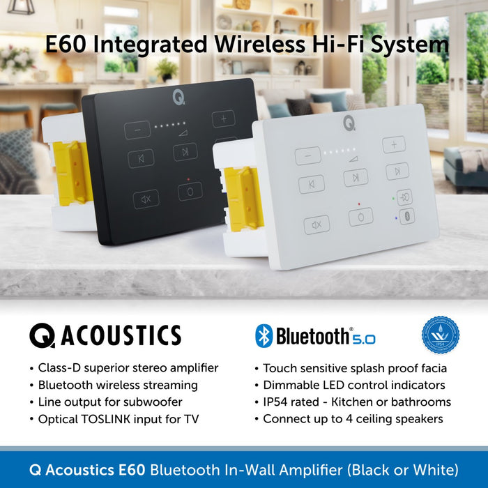 Q Acoustics E60 - Bluetooth In-Wall Amplifier Touch Panel (Black or White)