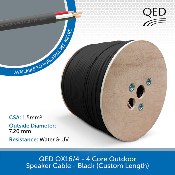 QED QX16/4 - 4 Core Outdoor Speaker Cable - Black (Custom Length)