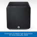 Black high-performance active subwoofer with Q Acoustics logo on a white background