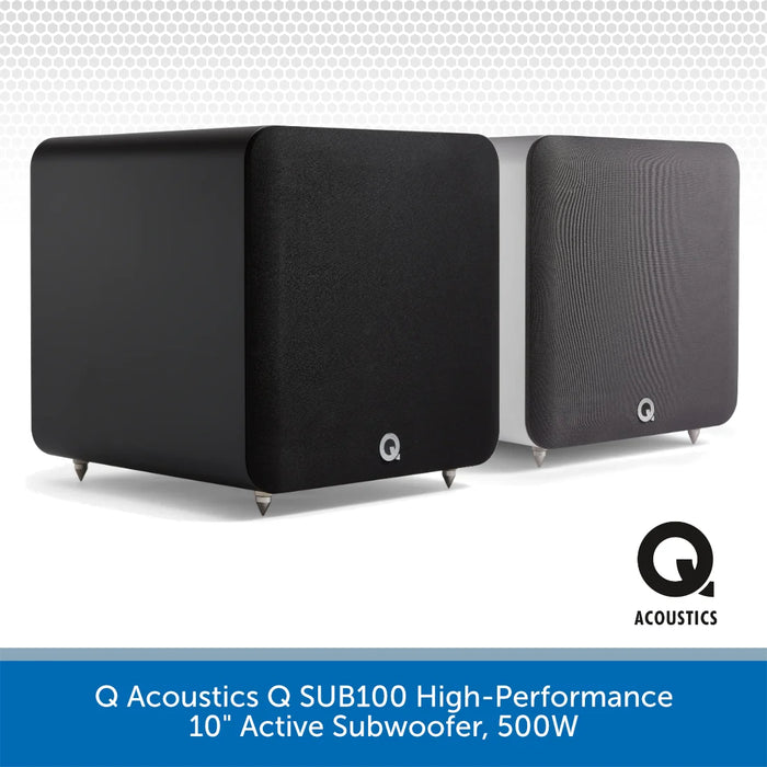 Q Acoustics Q SUB100 high-performance 10" active subwoofer on a white background