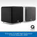 Pair of Q Acoustics Q SUB80 high-performance 8" active subwoofers on a white background.