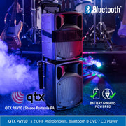 QTX PAV10 Portable PA System with UHF Microphones, Bluetooth & DVD Player
