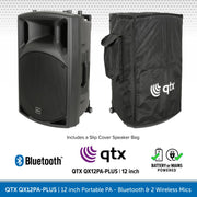 QTX QX12PA-PLUS 12" Portable PA Speaker with Bluetooth & 2 Wireless Microphones