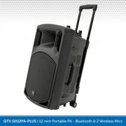 QTX QX12PA-PLUS 12" Portable PA Speaker with Bluetooth & 2 Wireless Microphones