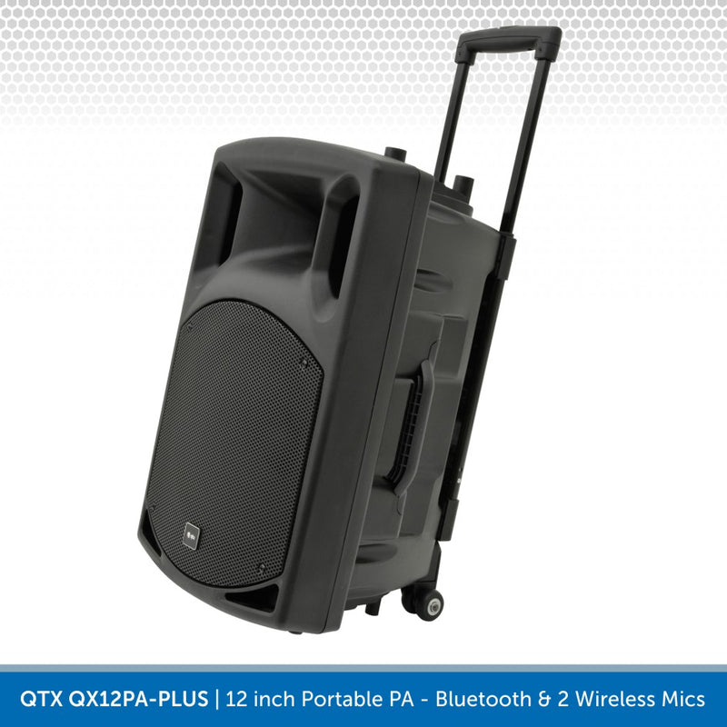 QTX QX12PA-PLUS 12" Portable PA Speaker with Bluetooth & 2 Wireless Microphones