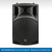 QTX QX12PA-PLUS 12" Portable PA Speaker with Bluetooth & 2 Wireless Microphones