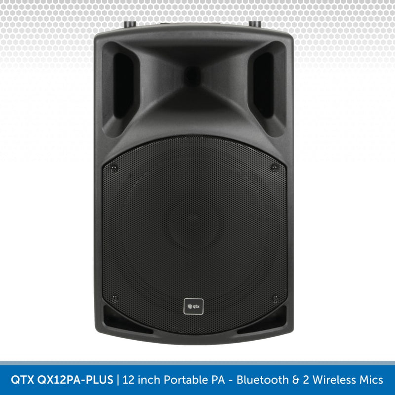 QTX QX12PA-PLUS 12" Portable PA Speaker with Bluetooth & 2 Wireless Microphones