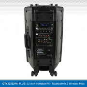 QTX QX12PA-PLUS 12" Portable PA Speaker with Bluetooth & 2 Wireless Microphones