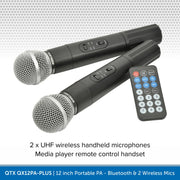 QTX QX12PA-PLUS 12" Portable PA Speaker with Bluetooth & 2 Wireless Microphones