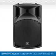 QTX QX15PA-PLUS 15" Portable PA Speaker with Bluetooth & 2 Wireless Microphones