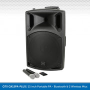 QTX QX15PA-PLUS 15" Portable PA Speaker with Bluetooth & 2 Wireless Microphones