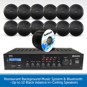 Restaurant Background Music System & Bluetooth - Up to 12 Black Adastra In-Ceiling Speakers