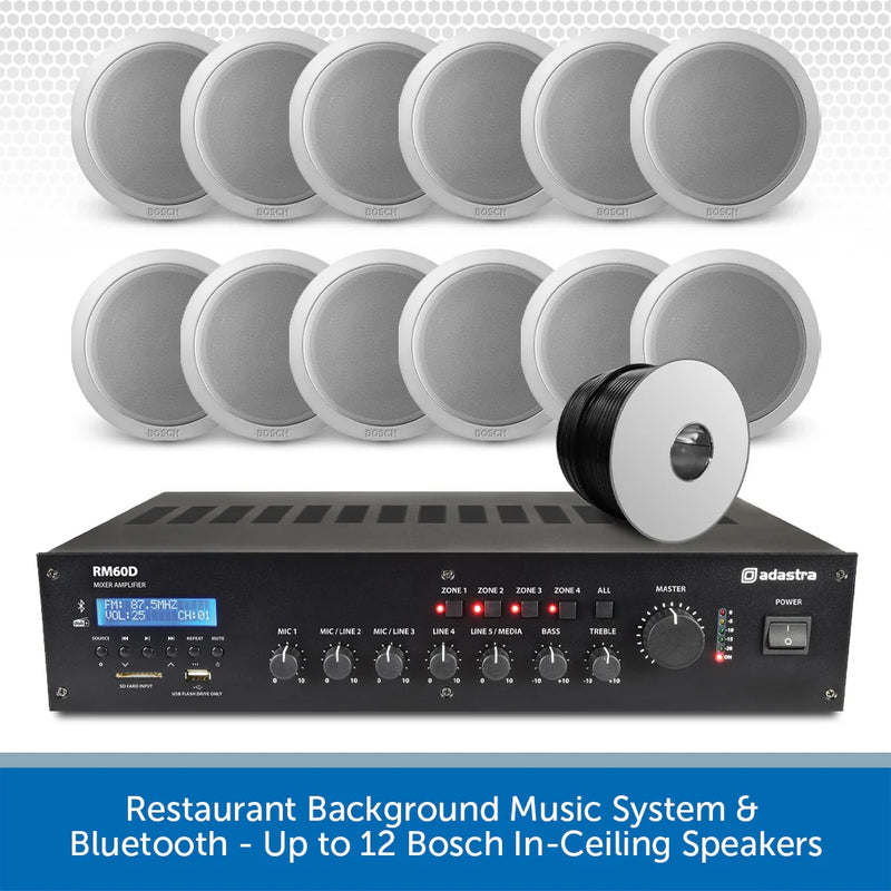Restaurant Background Music System & Bluetooth - Up to 12 Bosch In-Ceiling Speakers
