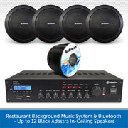 Restaurant Background Music System & Bluetooth - Up to 12 Black Adastra In-Ceiling Speakers