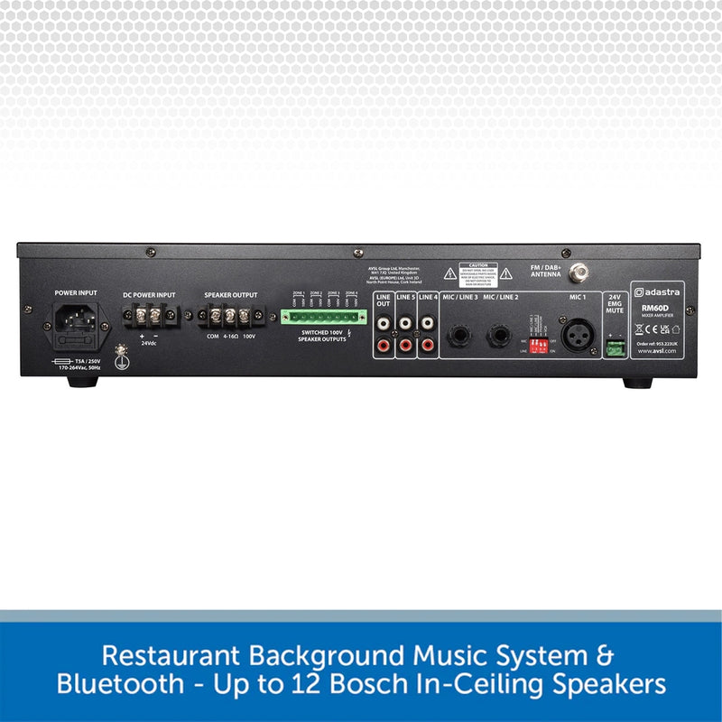 Restaurant Background Music System & Bluetooth - Up to 12 Bosch In-Ceiling Speakers