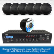 Restaurant Background Music System & Bluetooth - Up to 12 Black Adastra In-Ceiling Speakers
