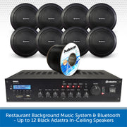 Restaurant Background Music System & Bluetooth - Up to 12 Black Adastra In-Ceiling Speakers