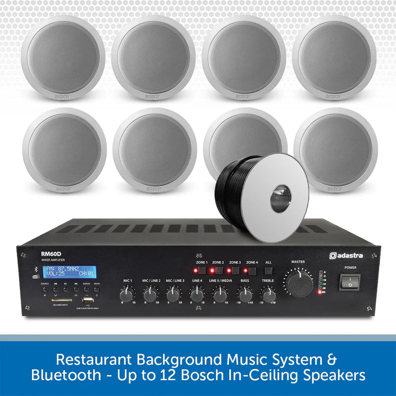 Restaurant Background Music System & Bluetooth - Up to 12 Bosch In-Ceiling Speakers