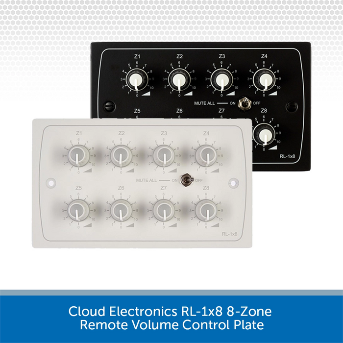 Cloud Electronics RL-1x8 8-Zone Remote Volume Control Plate - Available in White or Black