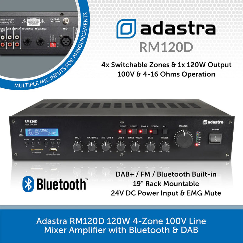 Adastra Warehouse Music Sound System with Suspended Pendant Speakers, Bluetooth & DAB Radio