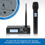 W-Audio RM 30 Handheld UHF Wireless Microphone System (863.1mHz & 864.8Mhz)