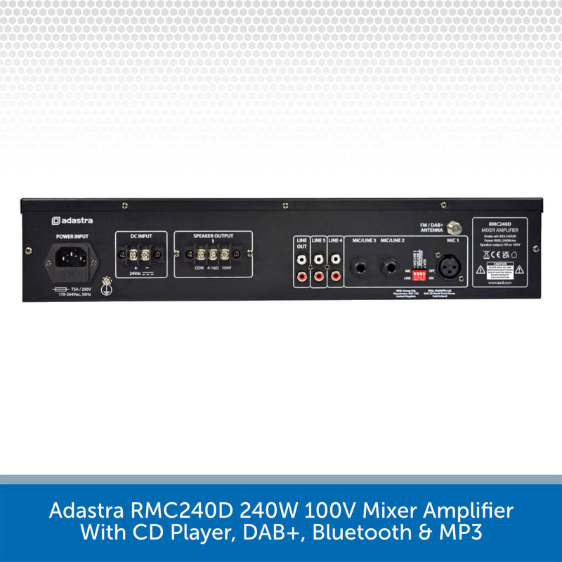 Adastra RMC240D 240W 100V Mixer Amplifier Back
