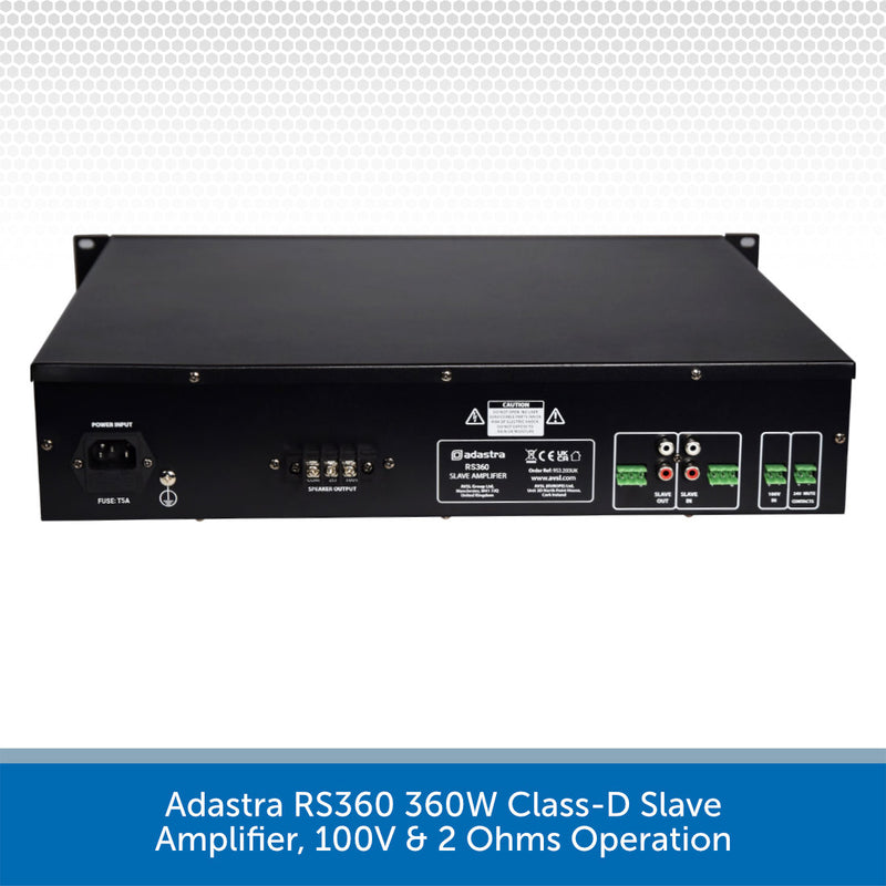 Adastra RS360 360W Class-D Slave Amplifier, 100V & 2 Ohms Operation Back